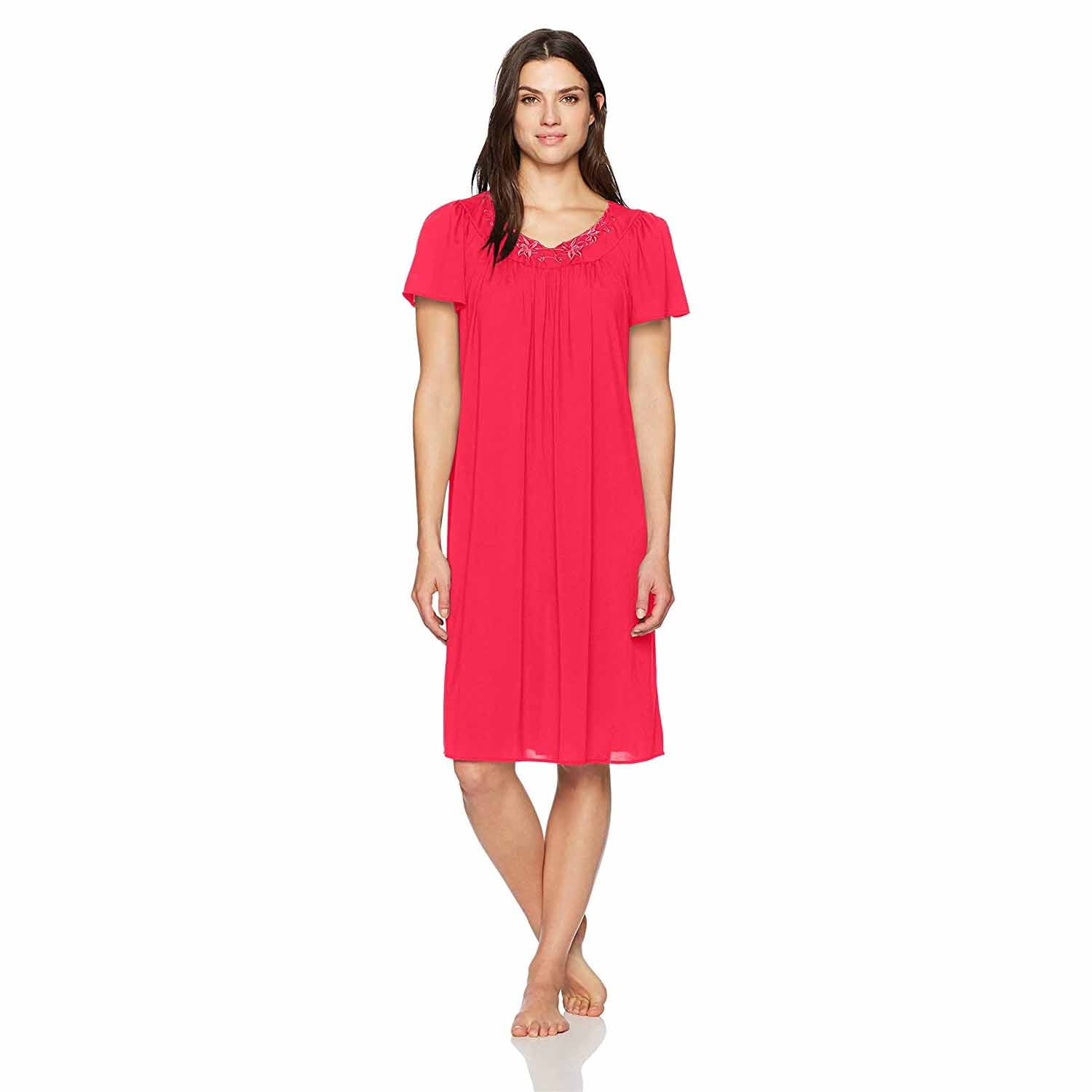 Miss Elaine Miss Elaine Womens Nylon Tricot Short Sleeve Embroidered