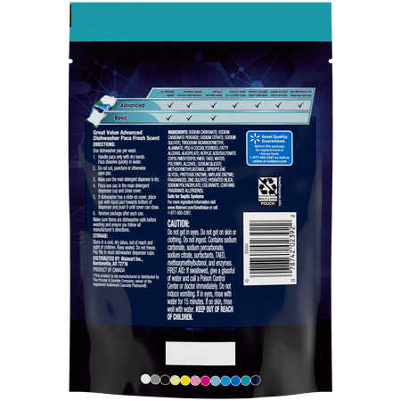 Great Value Advanced Automatic Dishwasher Pacs, Fresh Scent, 14 Count