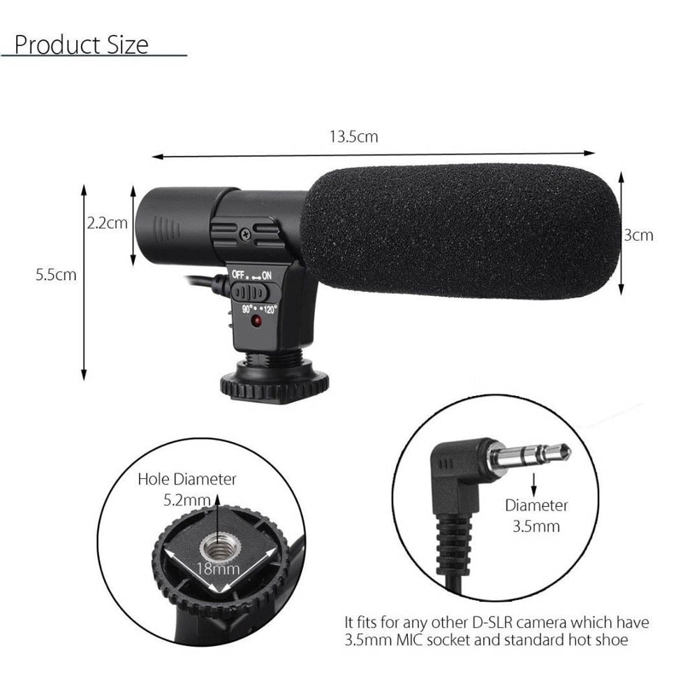 Professional Condenser Microphone 3.5mm Recording Microphone Interview Mic for DSLR Camera Video DV Camcorder Drop Shipping