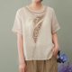 thumbnail image 3 of Camiseta de Manga Corta de Cuello Redondo Bordado de las Mujeres Sueltas de Verano, Top de Poliéster de Moda para Diario, 3 of 3