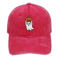 thumbnail image 2 of Halloween Ghost and Pumpkin Embroidered Baseball Cap - Unisex Vintage Washed Dad Hat with Adjustable Strap, Perfect for Halloween Parties, Daily Wear & Outdoor Activities-Red, 2 of 3