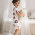 thumbnail image 2 of VNKIDY Boys Kids 2 Piece Fire Truck Print Homewear Outfit Short Sleeve Crewneck TShirts Matching Loose Fit Shorts For Summer Daily Home Relaxation White 100, 2 of 7