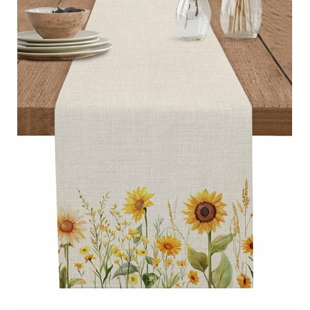 

Table Runner Dresser Scarf 13 x 72 Inch Sunflower Spring Yellow Floral Linen Background Table Runners Non-Slip Heat Kitchen Dining Table Decor for Indoor Outdoor Home Party Decoration