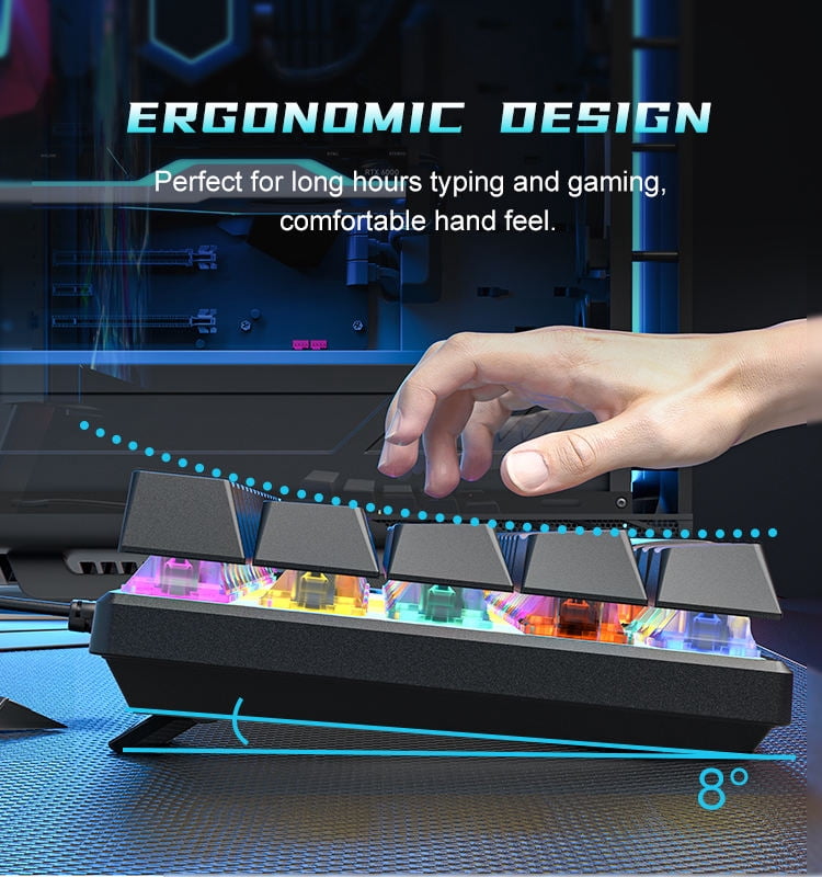 60% Mechanical Keyboard, Wired Gaming Keyboard with Blue Switches, LED Backlit Ultra-Compact 61 Keys Mini Keyboard for Laptop Gamer