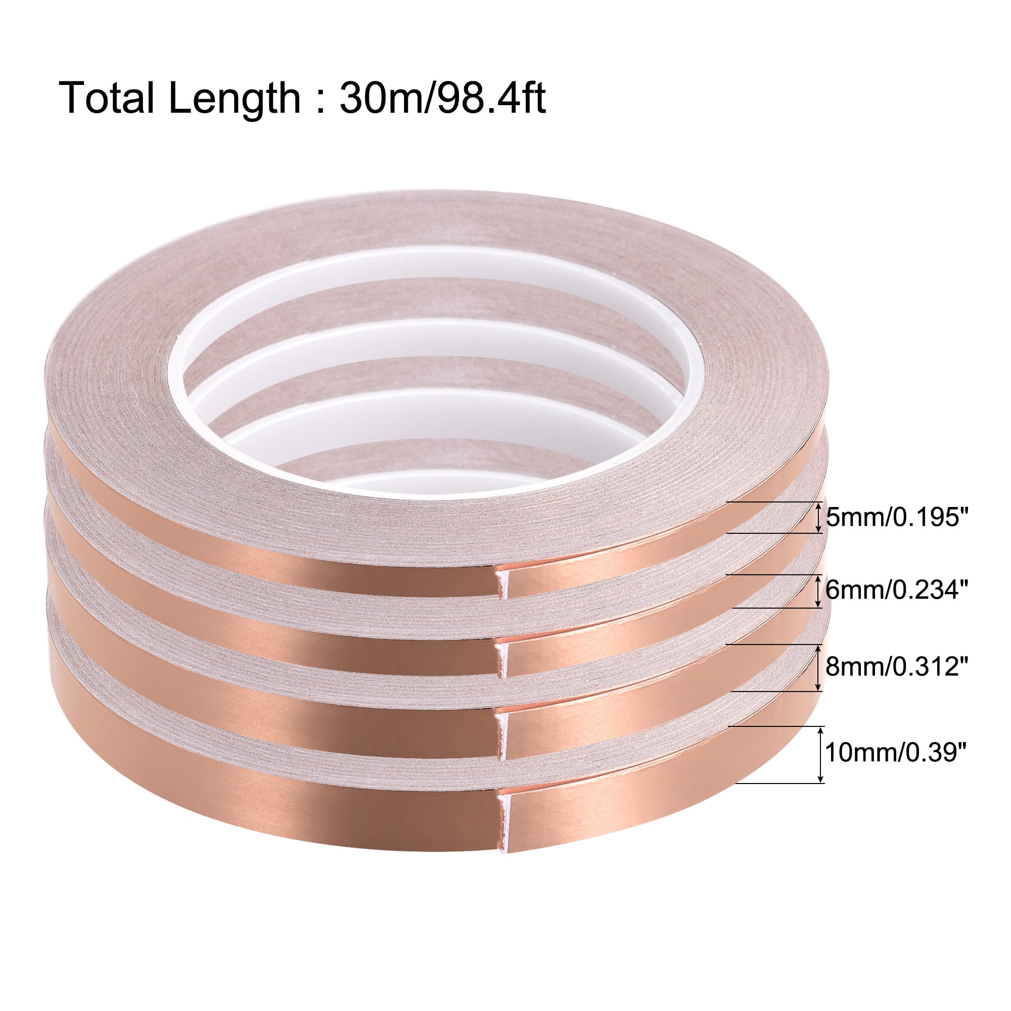 Uxcell Single-Sided Conductive Tape Copper Foil Tape 5mm/6mm/8mm/10mm x 30m/98.4ft 4 packs