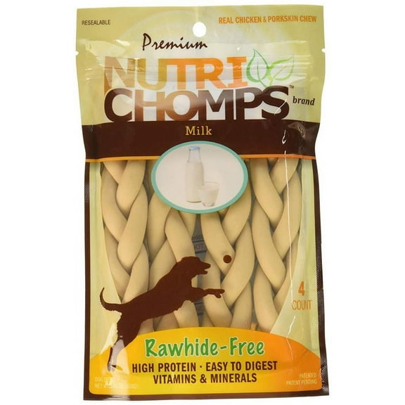 Premium Nutri Chomps Milk Flavor Braid Dog Chews - Small [Dog, Rawhide Bones & Chews] 4 count