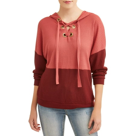Women's Lace Up Colorblock Thermal Sweatshirt