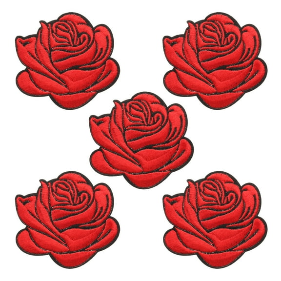 5Pcs Red Rose Embroidered Patch Appliques,3D Flower Sew/Iron on Decorative Patches for Women's Dress Jeans