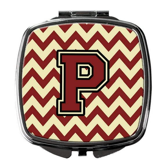 Letter P Chevron Maroon and Gold Compact Mirror