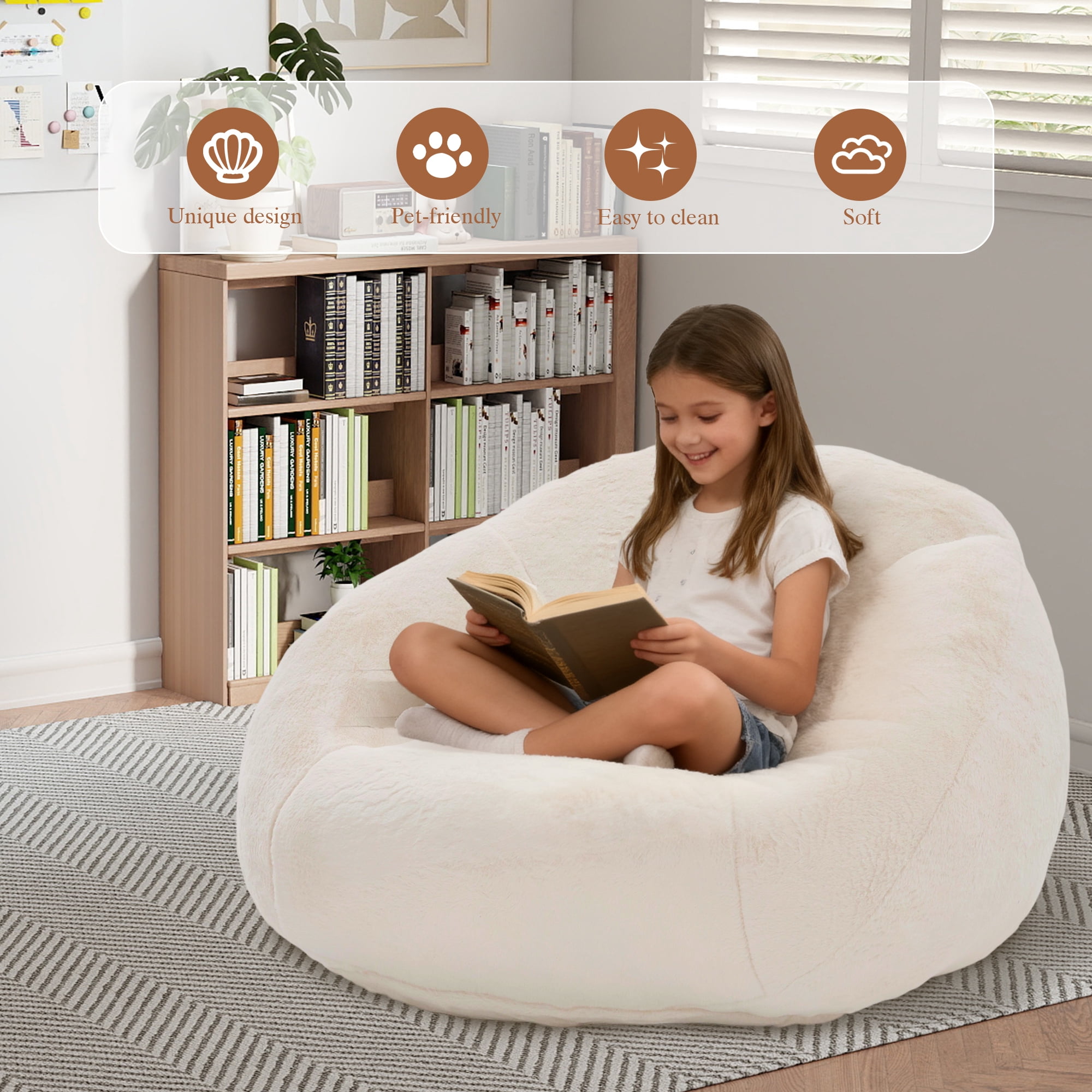 MOONMISS Oversized Bean Bag Chair for Adults,Memory Foam Lazy Sofa Chair with Soft Corduroy Cover,Comfy Floor Lounger for Living Room Bedroom Dorm