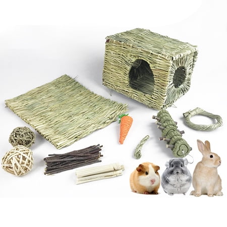 10Pcs Durable Rabbit Molar Toy Set Bedding Nest Natural Wooden Accessories Wood Pet for Hamster Protection Gerbil Chewing Small Animal