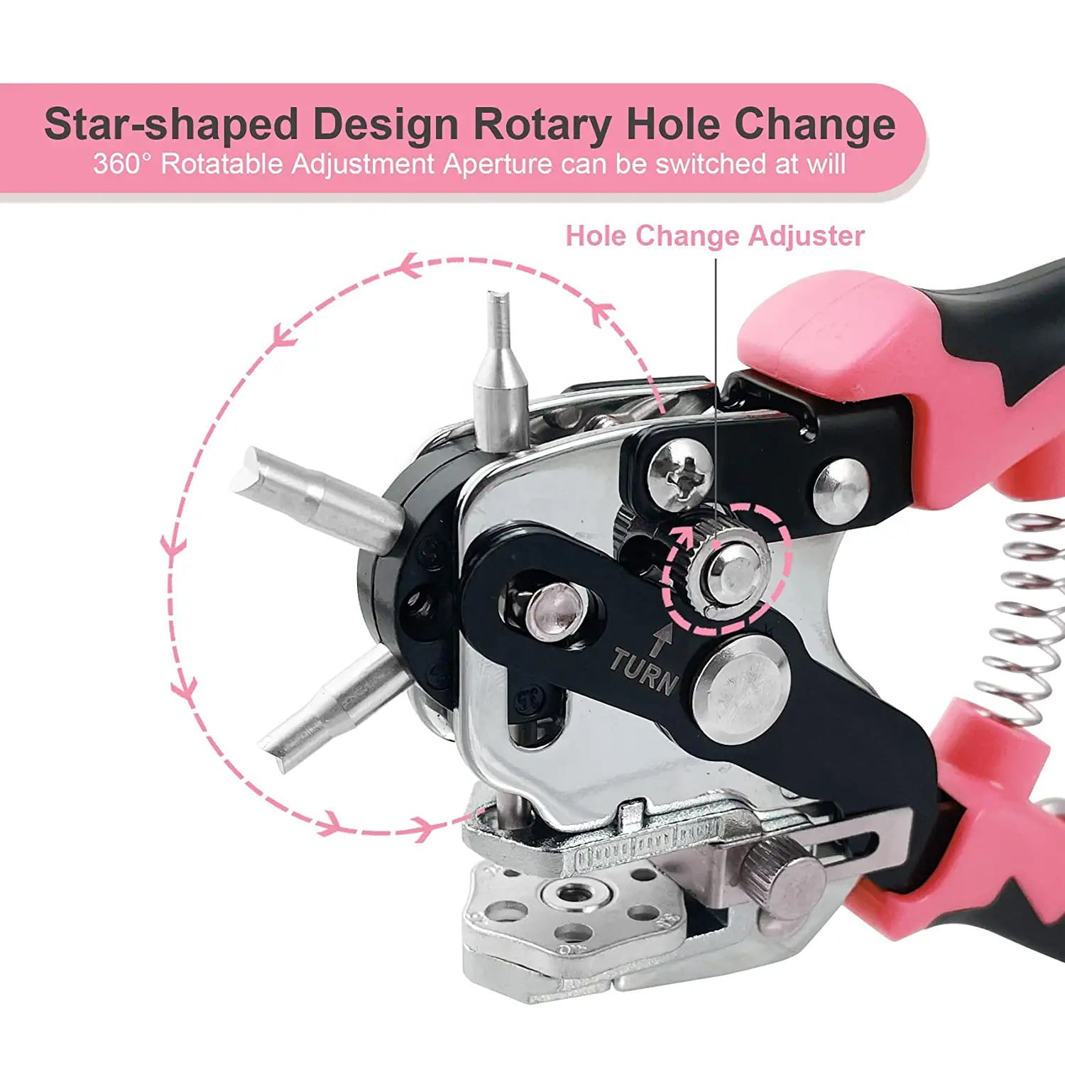 Leather Hole Punch, Heavy Duty Belt Hole Punch Plier with 6 Solid Holes for Belts, Watch Bands, Straps, Pet Collars, Saddles, Shoes, Fabric, DIY Home or Christmas Craft Projects