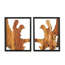 DecMode Brown Wood Handmade Live Edge Abstract Wall Decor with Black Frames (2 Count)
