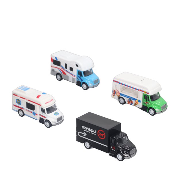 Juego de modelos de camiones de ciudad BuyWeek 4 modelos de coches con retroceso ambulancia