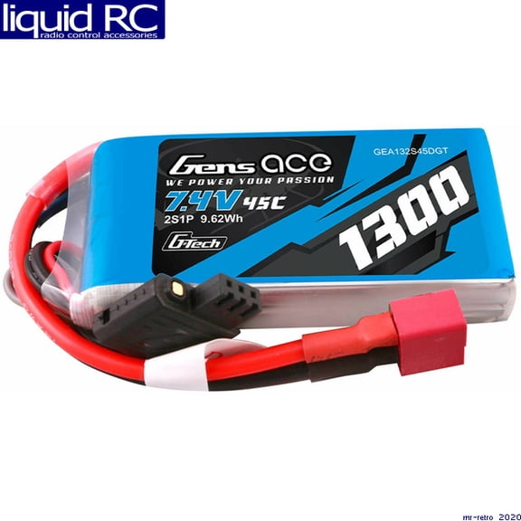 Gens Ace 1300mAh 2S1P 7.4V G-Tech Lipo Battery Pack With Deans Plug