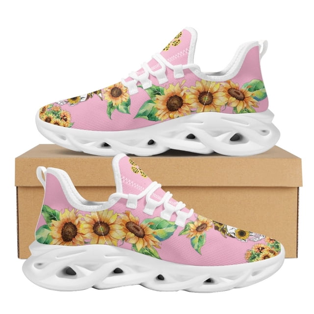 Zapatillas de deporte para mujer, bonitas zapatillas con estampado de calavera y girasol, con amortiguación de aire, calzado de plataforma para hombre