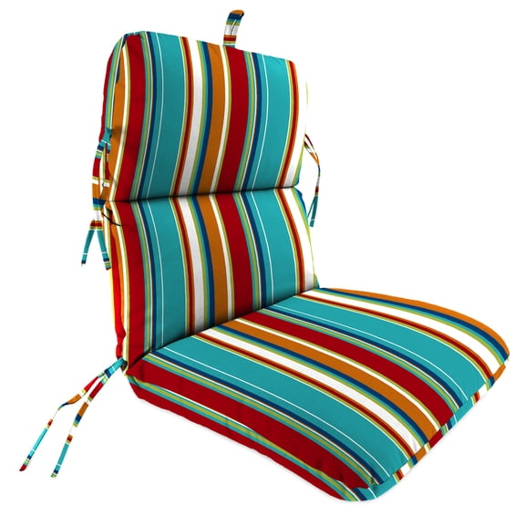 Jordan Manufacturing 45" x 22" Covert Fiesta Multicolor Stripe Rectangular Outdoor Chair Cushion with Ties and Hanger Loop