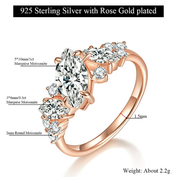 Marquise Cut 1 Carat Full Moissanite Rings Women 925 Sterling Silver Moissanite Promise Ring Girlfriend Lab Grown Diamond Wedding Rings Bridal Simulated Diamond Ring for Women