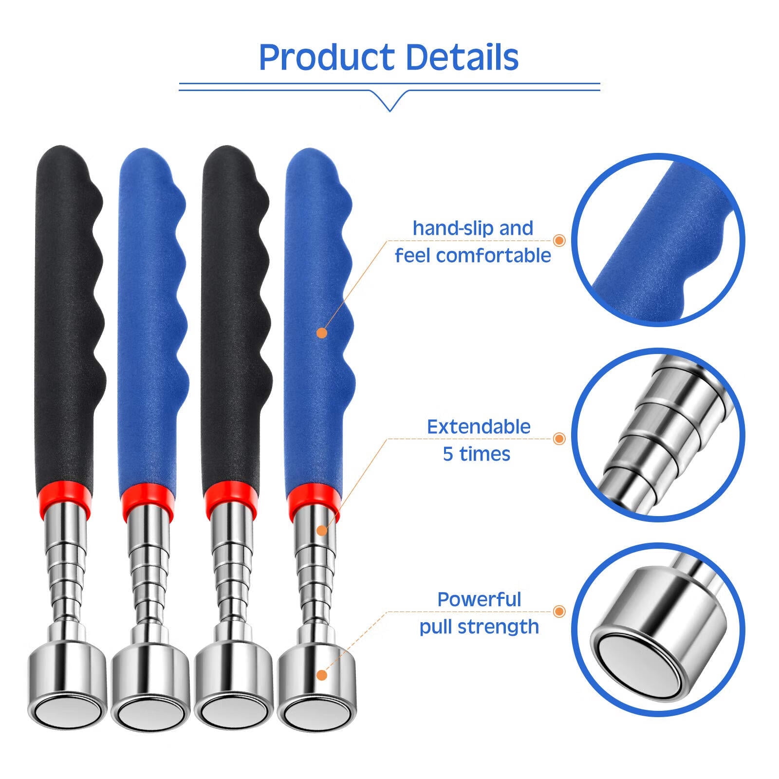 Telescoping Magnetic Pickup Tool 20 Lbs Magnet Extension Tool Telescoping 30 Inch Extendable Stick Gadget For Men Suitable For Birthday Father's Day Christmas(Blue And Black,4 Pieces 10 thumbnail image