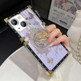 thumbnail image 2 of For iPhone 15 Plus Bling Stand Case, Luxury Glitter Floral Butterfly Foldable Kickstand Women Girls Cute Marble Shell Pattern Shockproof Protective Phone Cover Case for iPhone 15 Plus, Purple, 2 of 11
