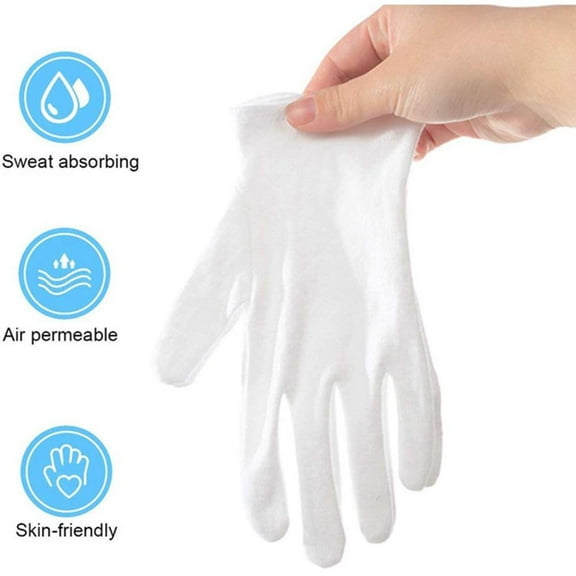 Cotton Gloves, 12 Pairs White S/M/XL, Heat & Alkali Resistant for Gardening & Makeup