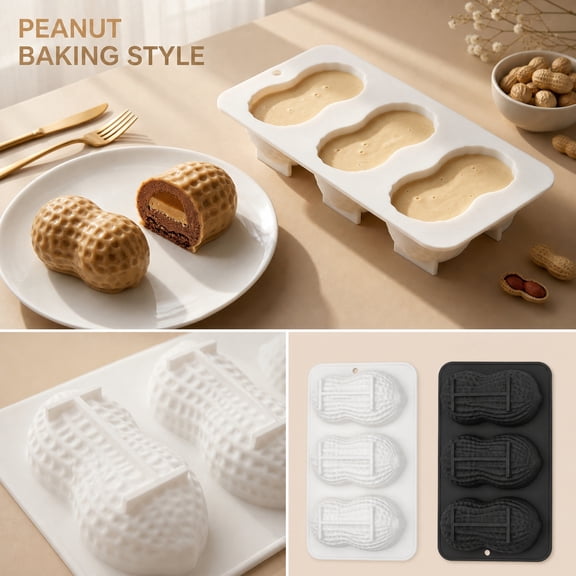Peanut Mold Silicone Baking Mold 8 Inch Peanut Shell Shaped Silicone Chocolate Mold for Cake Making Supplies Black Non Stick Baking Accessory 1 Pack