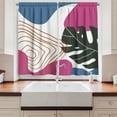 thumbnail image 2 of Ambesonne Tropical Kitchen Curtains, Monstera Leaf Minimal Art, 55"x24", Blue Pink Dark Grey, 2 of 3