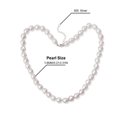 YAMI Jewelry Yami 7-8 mm Freshwater Cultured White Pearl Necklace 18+2 in with 925 Sterling Silver Clasp Valentine's Day Gift for Her