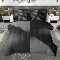 Manfei Girly Grey Stripes 7-Piece Twin Bedding Sets for Female, Modern Abstract Ombre Bedding Comforter Set, Chic Artwork Reversible Sheet Sets, Lightweight Room Decor