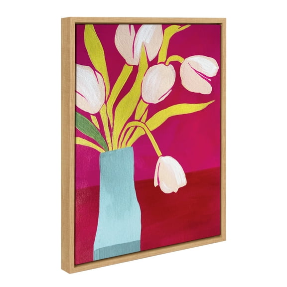 Kate and Laurel Sylvie Pink Tulips Framed Canvas Wall Art by Emma Daisy, 18x24 Natural, Decorative Simple Botanical Wall Décor
