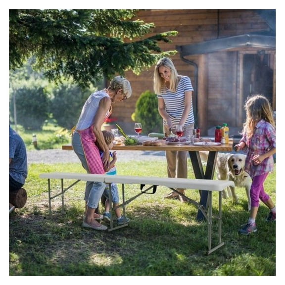 6ft Portable Folding Bench - 550lbs Capacity, Heavy Duty Picnic Bench with Handle - Outdoor Folding Bench for Patio, Camping, Parties, White Grey