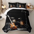 thumbnail image 2 of Erosebridal Classic Brown Guitar Bed Spread Queen for Boys Girls, Drum Kit Print Queen Coverlet Set, 3 Pieces, 2 of 7