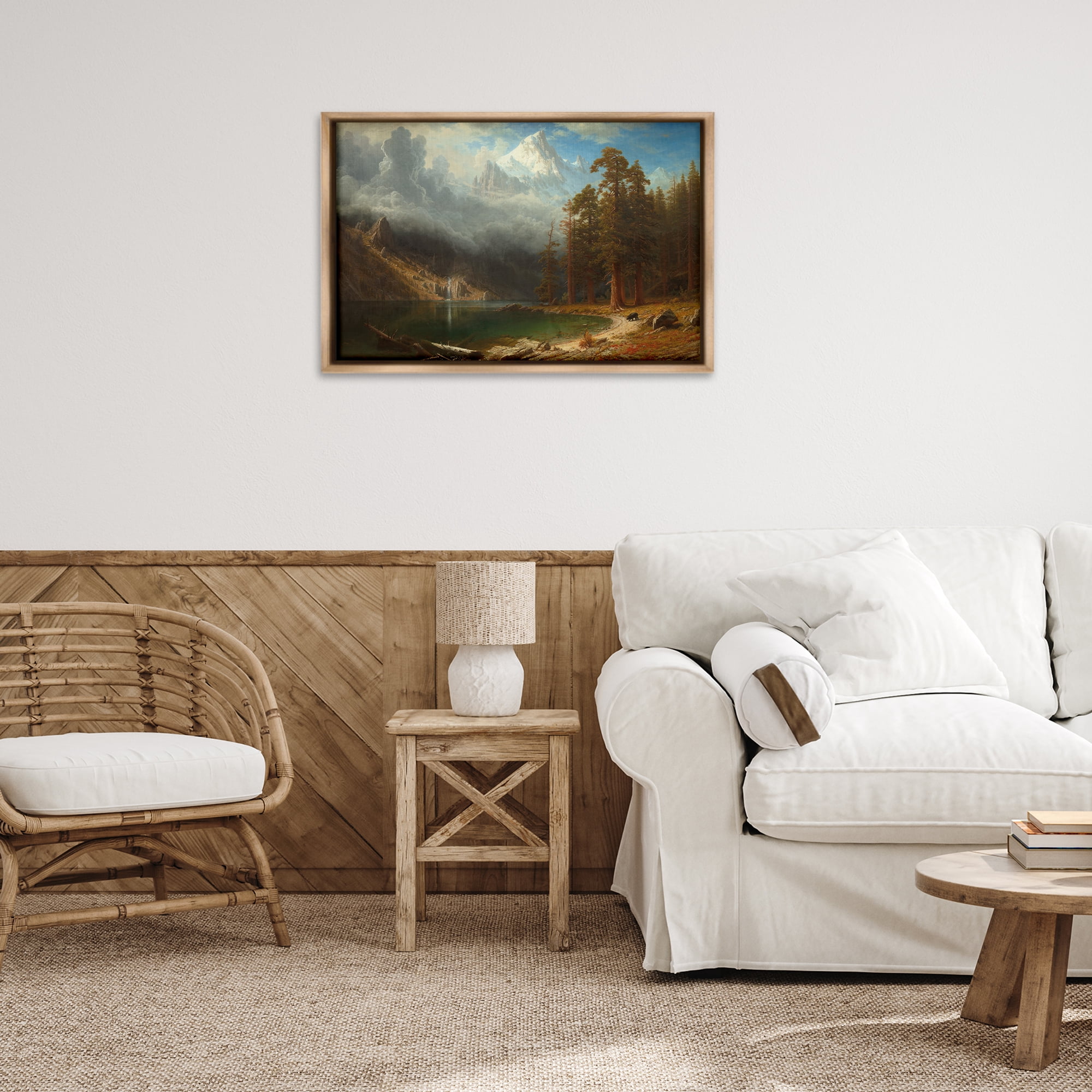 Stupell Industries Classical Bierstadt Mount Corcoron Landscape & Nature Painting Brown Floater Framed Canvas Art Print Wall Art, 31 x 21