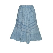 Mogul Womens Skirt Bohemian Blue Embroidered Long Maxi Skirts