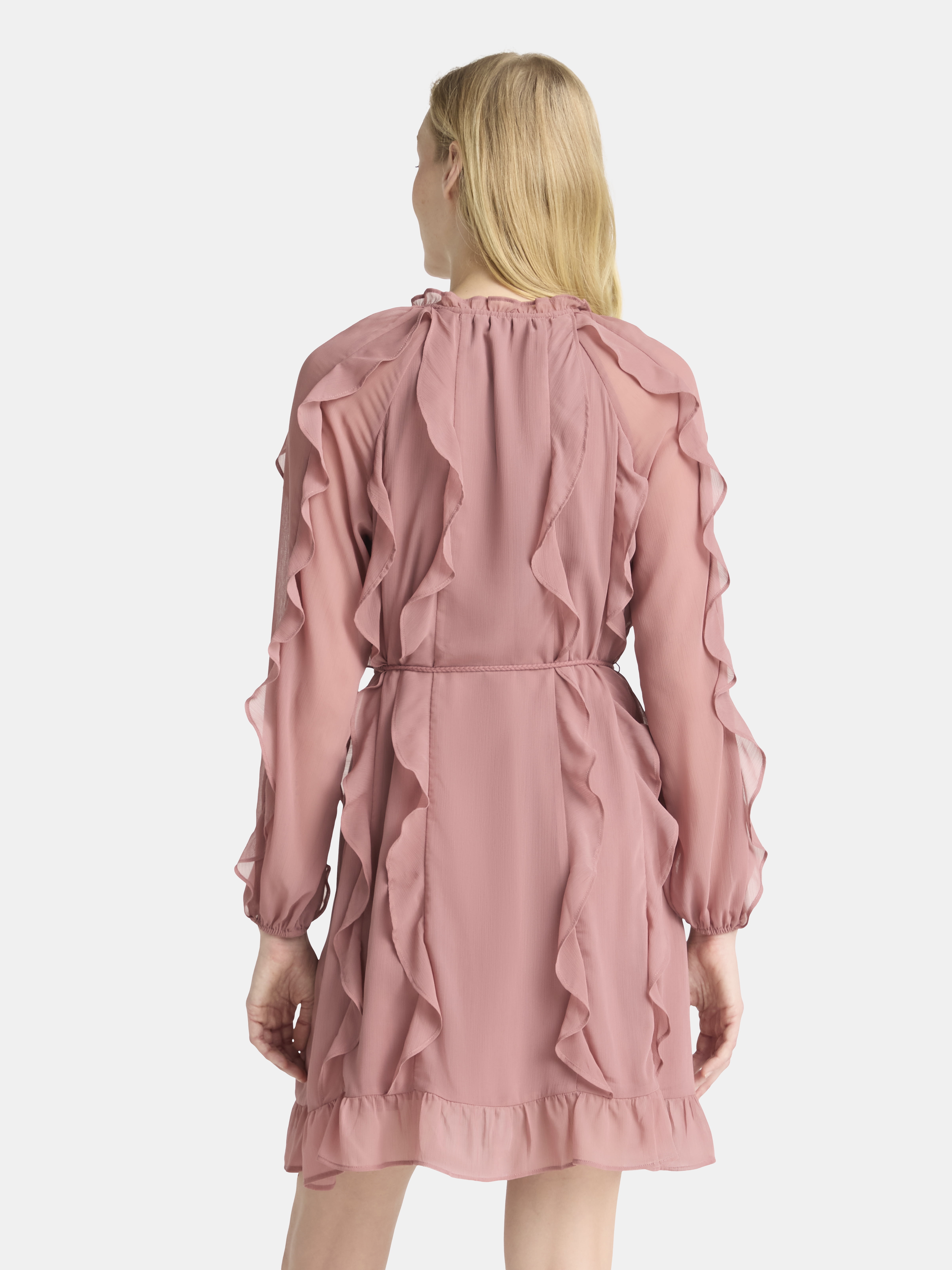 Time and Tru Women's and Women's Plus Belted Ruffle Mini Dress, Sizes XS-4X