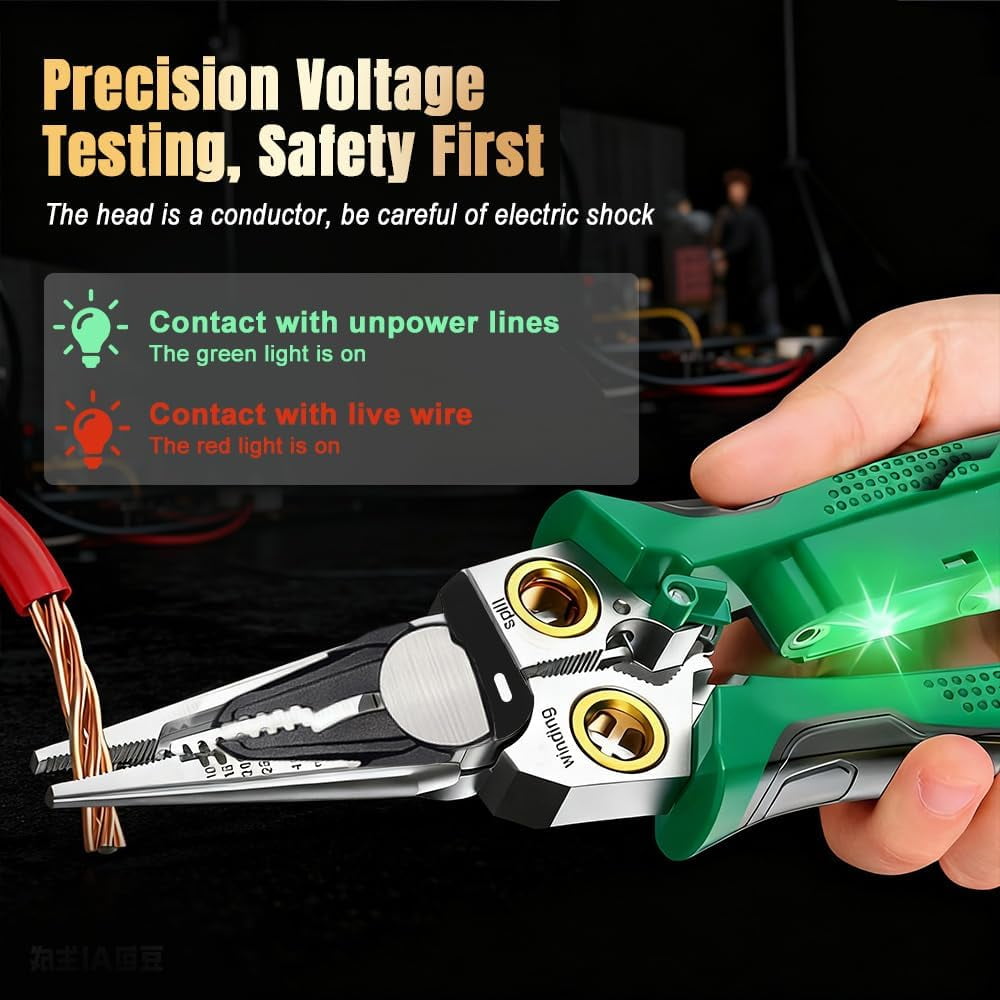 8 In 1 Wire Stripper, 2026 New Multifunction Foldable Wire Stripper Cable Stripping Pliers, Upgrade Electric Wire Stripping Tool for Cutting and Pulling Wires Cable Scissors (Green)