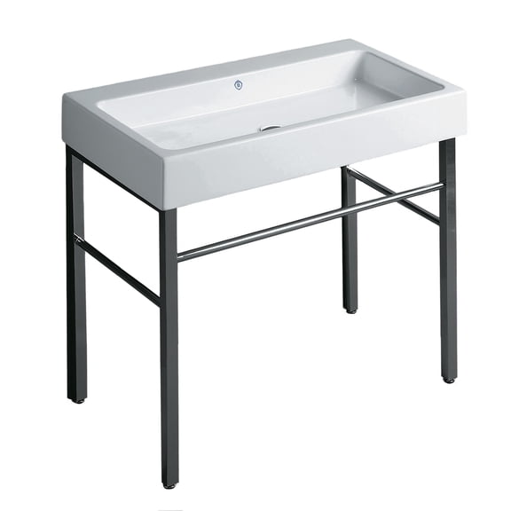 Whitehaus Collection Britannia Large Rectangular Sink Console with Front towel Bar and No Hole Drill, white/chrome Large White/Chrome