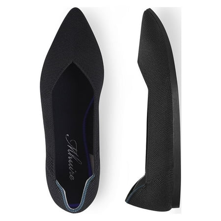 Zhabtuc Women s Knit Flats  Pointed Toe Breathable Knit Ballet Flats Shoes Black Size 6.5