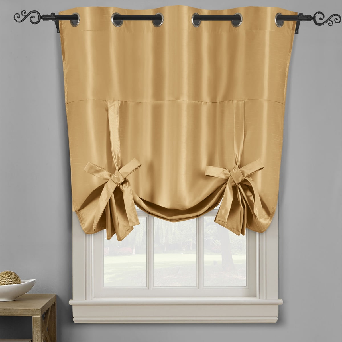 Soho Triple Pass Thermal Insulated Blackout Curtain Top Grommet Tie Up Shade For Small Window 42 W X 63 L Gold