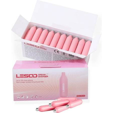 

LesooWhip 600-Pack Whipped Cream Charger 8.2g Nitrous Oxide Chargers 99.99% Pure Whip Cream Charger Compatible with Standard Whipped Cream Dispensers (set of 12)