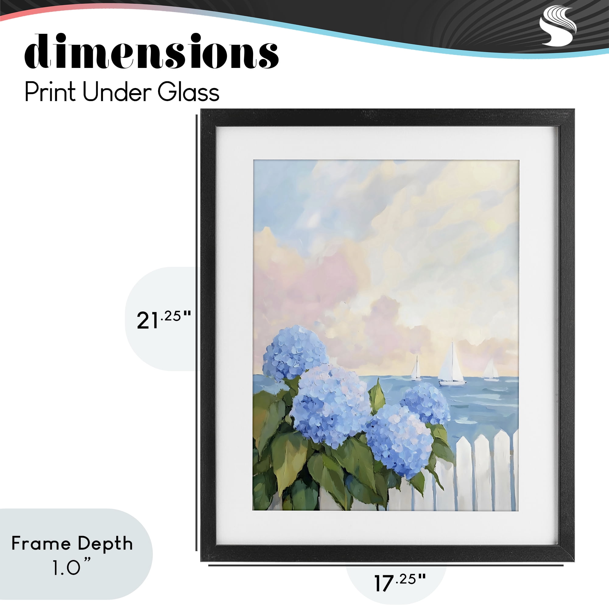Stupell Industries Hydrangeas By The Sea Black Framed Print Under Glass, design by Creative Studio