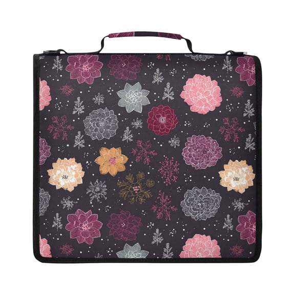 Zipper Binder with Shoulder Strap 2 inch 3 Ring Waterproof File Folder Organizer Bag 500 Sheet Hand-drawn Flowers and Snowflakes