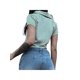 thumbnail image 4 of SAYOO Tops de Manga Corta para Mujer con Solapa, Estampado Floral de Letras Versión Flaca Ombligo Ropa de Verano SAYOO  Casual, 4 of 9