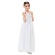 Ekidsbridal One Shoulder Sequins Chiffon Flower Girl Dresses for Wedding Reception Ballroom Dance Evening Gown 328