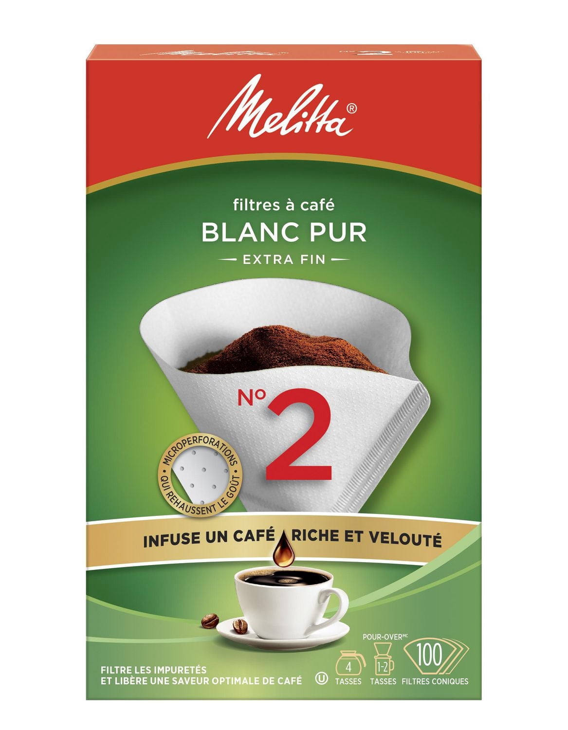 Filtre à café conique Melitta en blanc pur No. 2