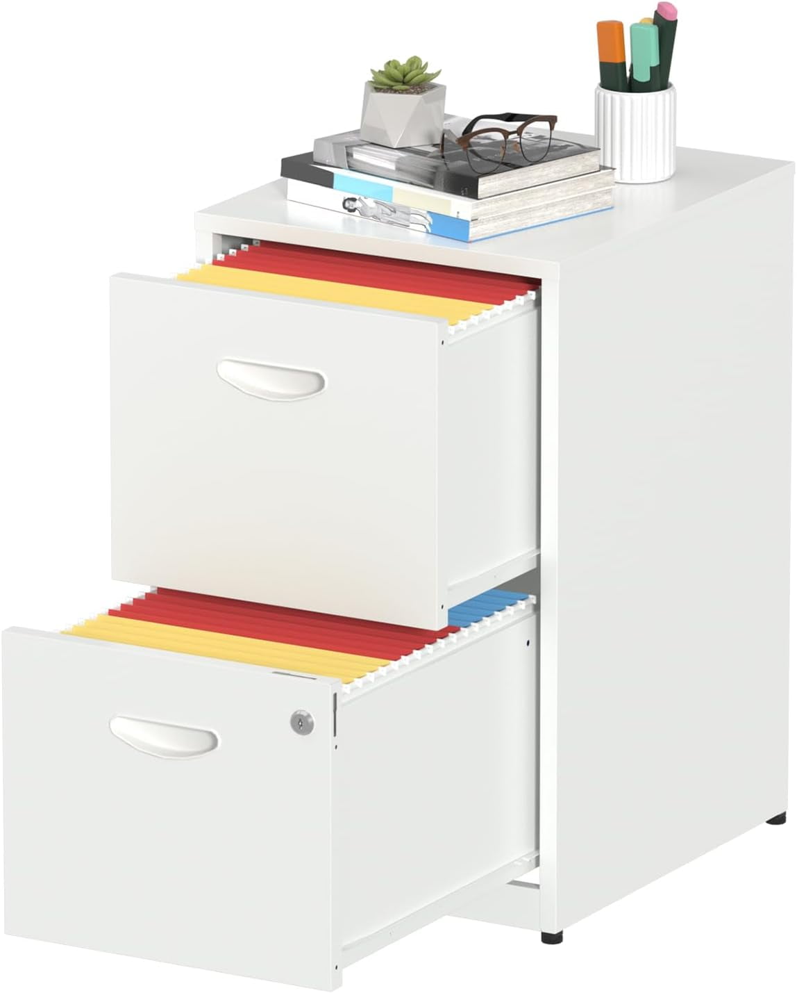 2 Drawer File Cabinet with Lock,White Small Filing Cabinet for Home Office, Metal Vertical File Under Desk Cabinet for A4/Letter,Assembly Required