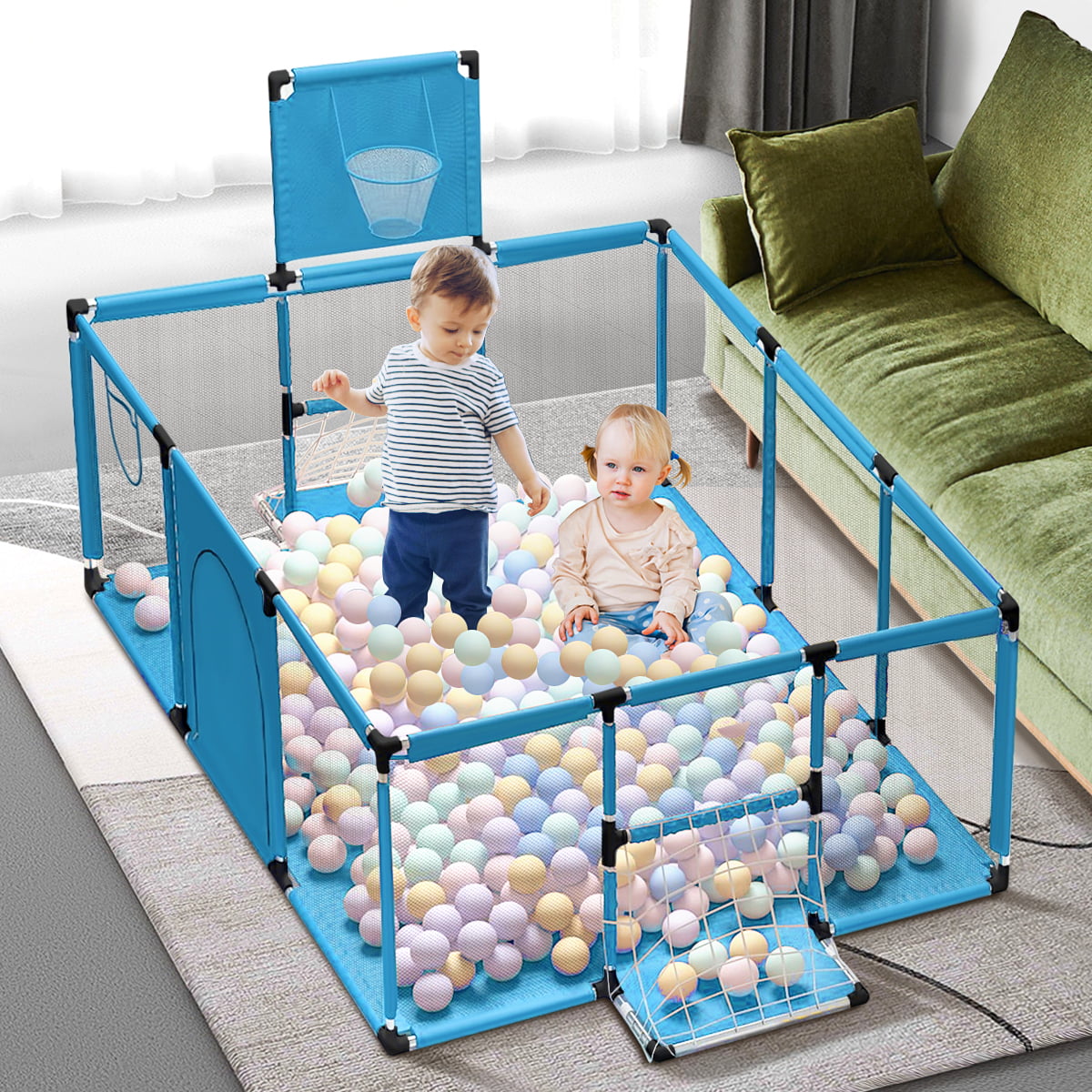 Balls not Included PlayMaty Baby Playards Fence with Ball Pit Basketball Hoop Kid Playpen Children Playground Baby Playpen Green 