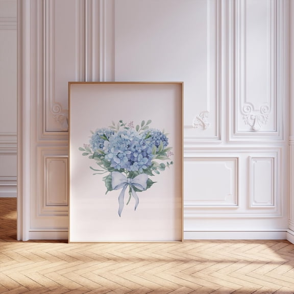 Blue Hydrangea Bouquet Wall Art, Vintage Nancy Meyers Grandmillenial Print Home Decor #574, Unframed Poster Size 8x12