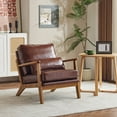 thumbnail image 2 of Zimtown Arm Chair, Solid Oak Wood Accent Chair, Upholstered Golden Thai PU Leather Single Chair, Dark Brown, 2 of 7