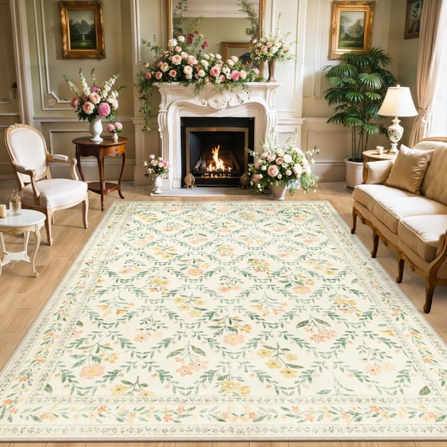 Alfombra PLHXFR 305 x 244 cm floral, lavable, suave y antideslizante